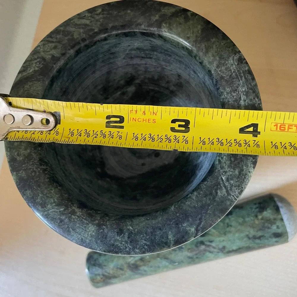 Vintage Natural Green Marble Mortar & Pestle Spice Herb FootedGrinder